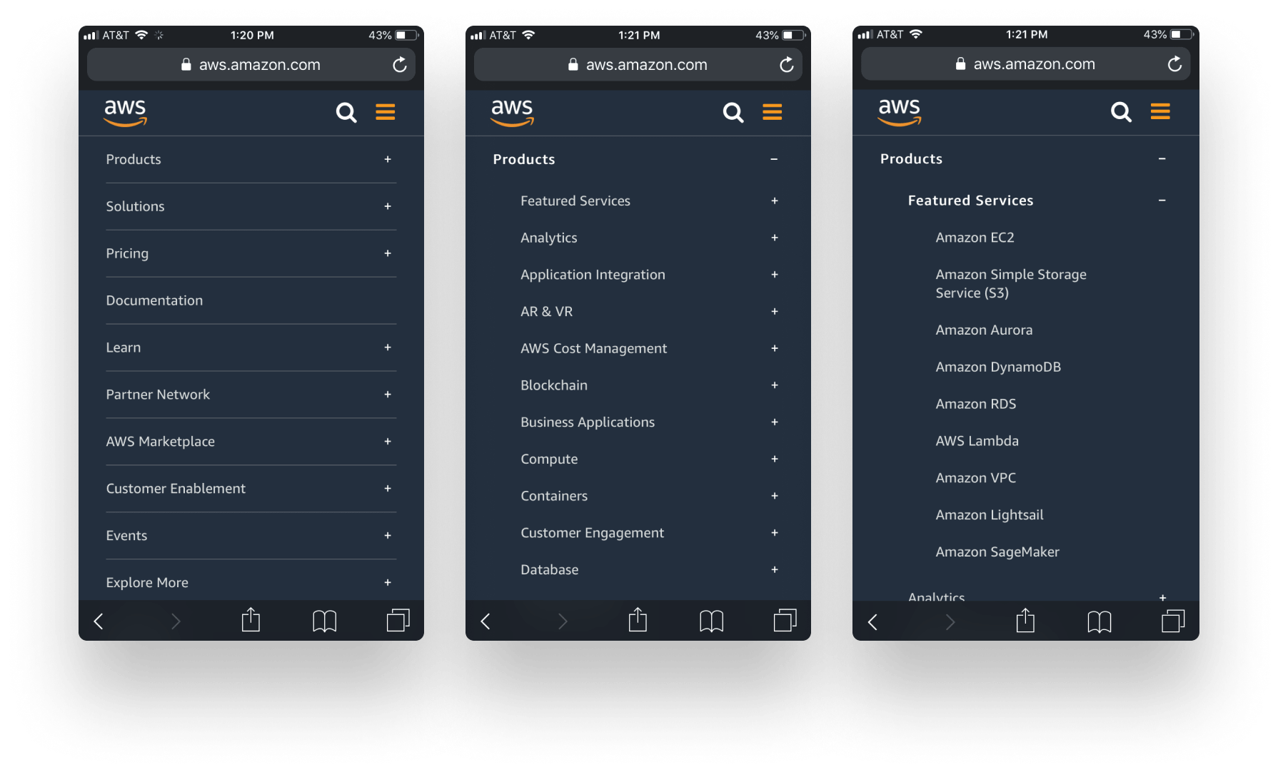 Showing Amazon's approach using a three level deep drill down menu